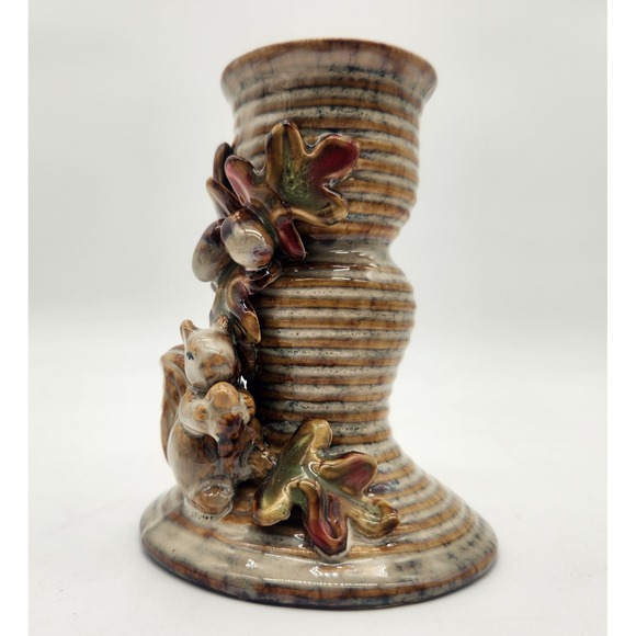 Squirrel Figurine Candlestick Ceramic Woodland 3D Decor Squirrel Acorn Leaves - Picture 3 of 10